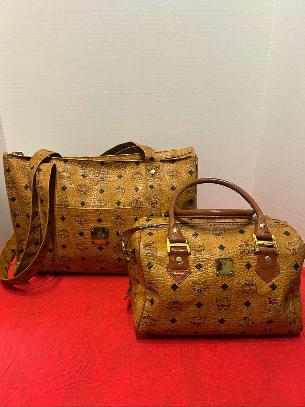 MCM Cognac Visetos Satchel and Tote Set - Cognac/Brown